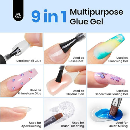 beetles Gel Polish 9 in 1 Nail Glue Gel for Nails Tips 10ml Long Lasting Uv Nail Glue for Acrylic False Nail Tips Base Coat Blooming Nail Gel Led Lamp Required