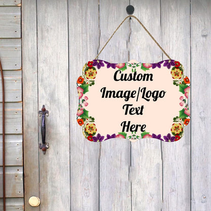 Personalized Wooden Welcome Sign Home Decor Customized Image/Text Hanging Sign Farmhouse Decorations for Home Office 11.2 * 8 Inch