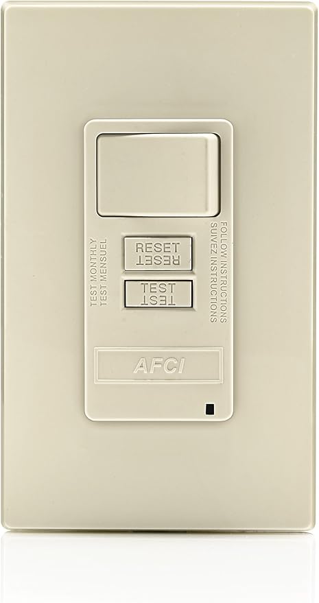 Leviton AFCI/Switch Combination, 15 Amp, Self Test, LED Indicator Light, AFSW1-T, Light Almond