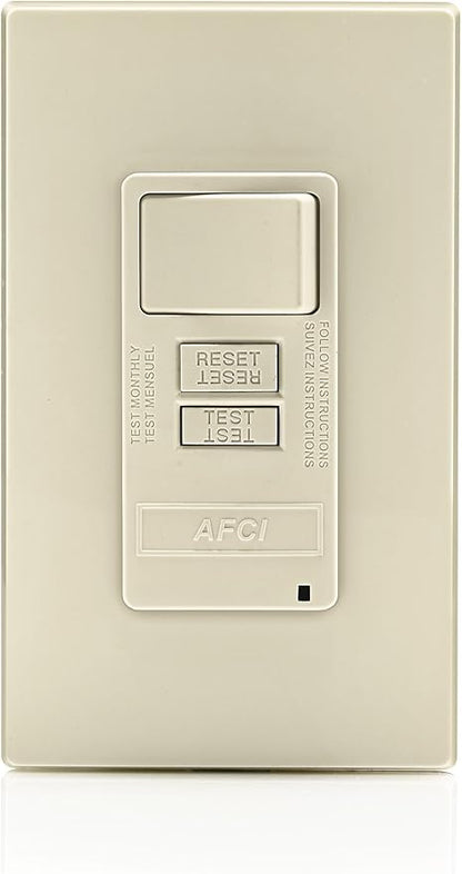Leviton AFCI/Switch Combination, 15 Amp, Self Test, LED Indicator Light, AFSW1-T, Light Almond
