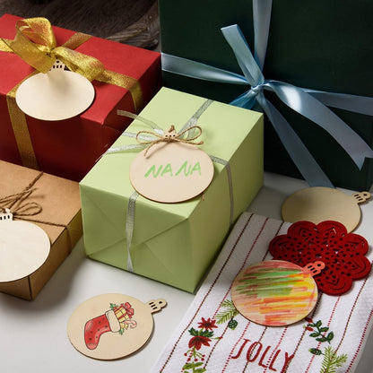 120 Pcs Wooden Christmas Ornaments Unfinished Wooden Circles with Holes Blank Round Wood Discs Slices Wooden Christmas Hanging Ornaments with Twine for DIY Crafts Present Tags Xmas Party Decor,3.1x4