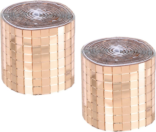 MECCANIXITY Self Adhesive Glass Mirror Mosaic Tiles 3200 Pcs 5 x 5 mm Disco Tiles for Craft Decoration Glass Mirror Disco Ball Rose Gold 2 Pcs