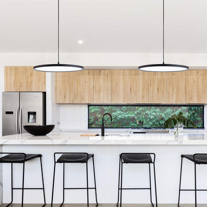 MADEM Modern LED Pendant Light 23.6'' Disc Chandelier Hanging Lighting Fixture with Acrylic Shape Dimmable Office Chandelier 6000K for Office Room Football Bedroom Decor Kitchen Island, Black