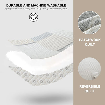 PANGUSHAN Quilt Set King Size, 100% Cotton Bedspread Quilt Bedding Set, Floral Patchwork Quilt Set for King Bed, Moonbeam Bed Spread, Lightweight Comforter Reversible Quilt, All Season, 3 Pieces