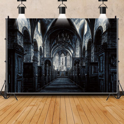 ChloropLastid 10x8ft Scary Church Halloween Backdrop Dark Black Horror Gothic Medieval Castle Interior Photography Background Halloween Night Carnival Theme Party Decor Banner Photo Studio Props
