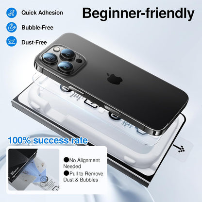 SMARTDEVIL 3 Pack Screen Protector for iPhone 16 Pro, Bubble-and-Dust-Free Box, HD Tempered Glass, Military Grade Shatterproof & Ultra Durable, Easy Installation