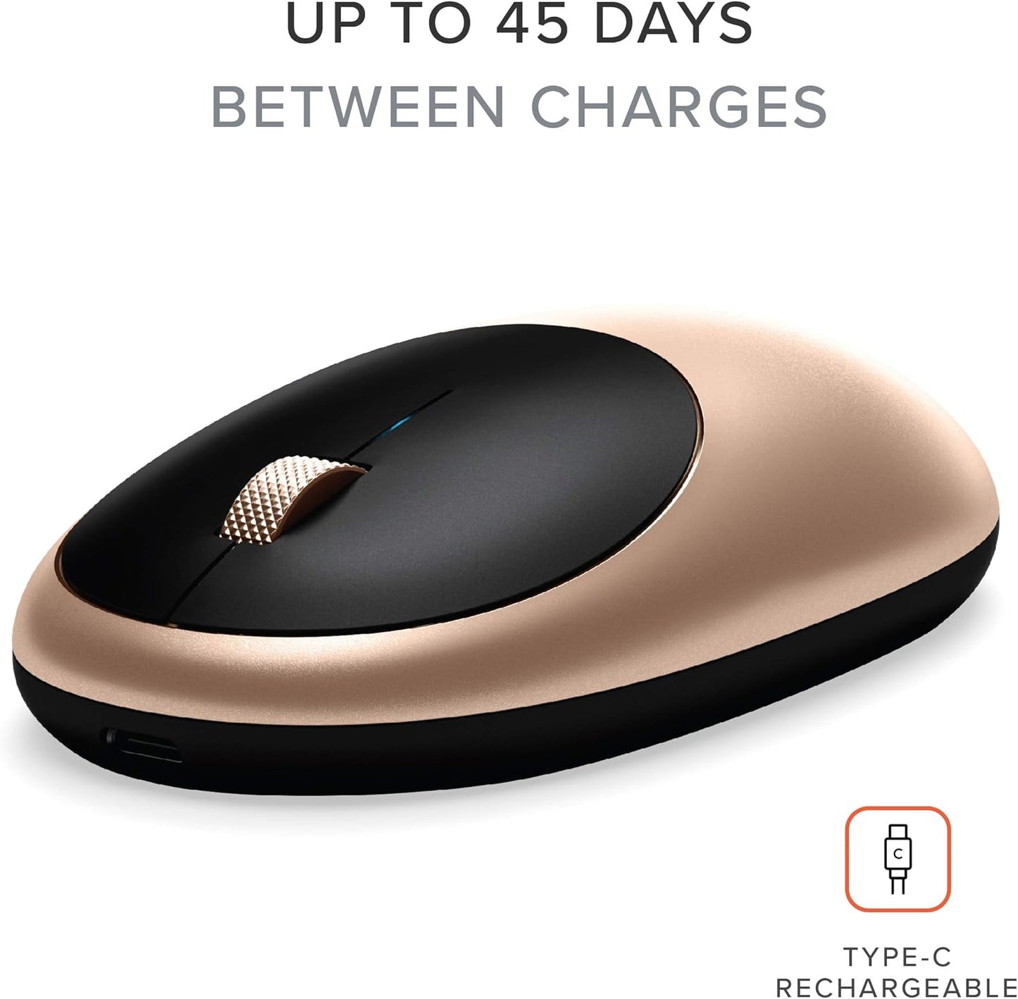 Satechi M1 Wireless Bluetooth Mouse, USB-C Rechargeable, Compact & Portable, for Mac/Windows, Compatible with M4/M3/M2 MacBook, Pro, Air/iMac/iPad Pro, iPhone 16/15/14 & More - Gold