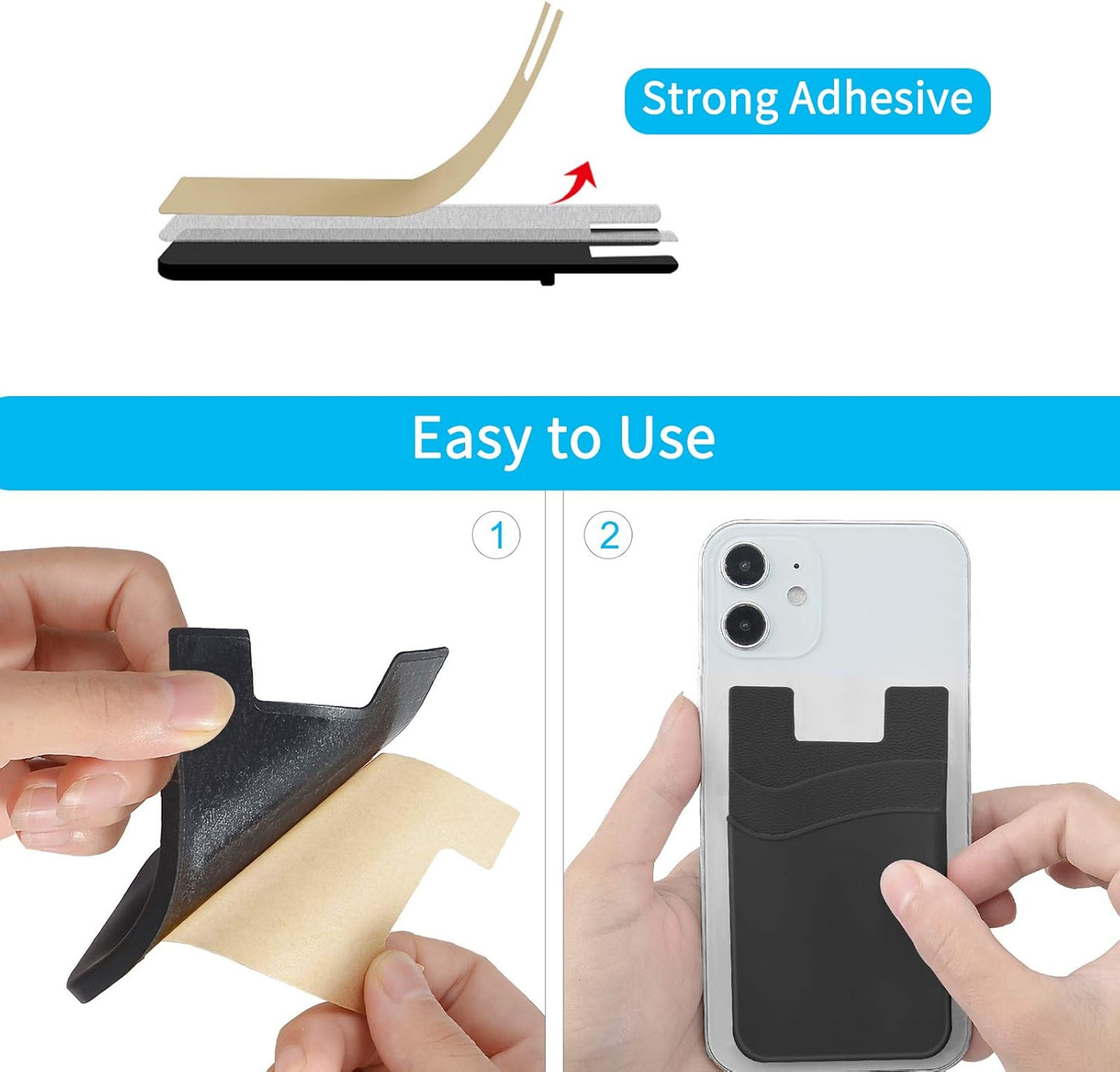 SS Phone Wallet Stick On, Adhesive Phone Card Holder Credit Card Stick on Wallet 2 Pocket Sleeve Suitable for iPhone, Samsung, Most Smartphones 6 Pack