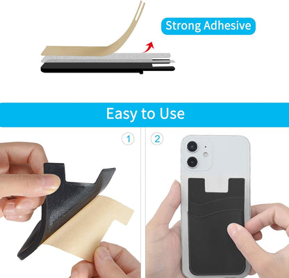 SS Phone Wallet, Phone Card Holder Pocket Pouch Stick on for Phone Cases Silicone Double Pockets Suitable for iPhone, Android, Samsung Galaxy 3 Pack