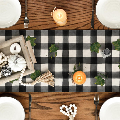 Artoid Mode Buffalo Plaid Bowknot Pumpkin Thankful Fall Table Runner, Autumn Thanksgiving Kitchen Dining Table Decoration for Home Party Decor 13x36 Inch