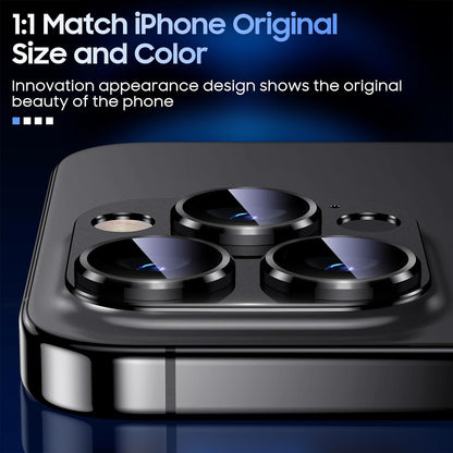 Uyiton Compatible with iPhone 15 Pro/iPhone 15 Pro Max Camera Lens Protector, [Not Easy to Break][Strong Adsorption][Case-Friendly] Metal Tempered Glass Rear Camera Screen Cover - Black, 2 Pack