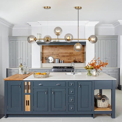 KCO Lighting 6-Light Modern Globe Sputnik Chandelier Brass Gold Linear Pendant Chandelier Lighting Smoke Glass Dining Room Chandelier Mid Century Sputnik Island Lights for Kitchen Living Room