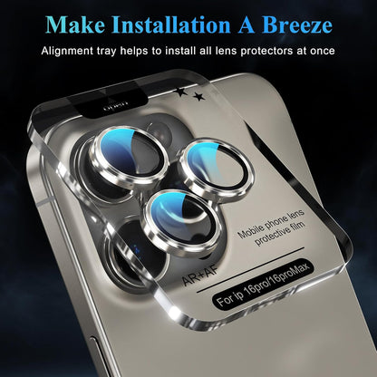 YWXTW Camera Lens Protector for iPhone 16 Pro/iPhone 16 Pro Max, [1 Step Installation Tray] Tempered Glass Screen Protector Metal Individual Camera Cover Accessories Case Friendly (Natural Titanium)