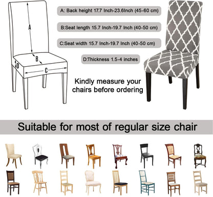 JQinHome Chair Covers for Dining Room 6 Pack, High Stretch Removable Washable Parsons Chair Slipcover for Home Party Hotel Wedding Ceremony (Grey White)