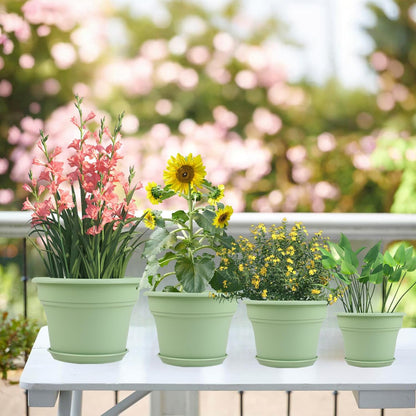 16 inch Plastic-Flower-Pot-for-Indoor-Plants, 4 Pack Large Outdoor Planter Pot with Drainage Holes & Saucers, Resin Decorative Garden Pots Planters