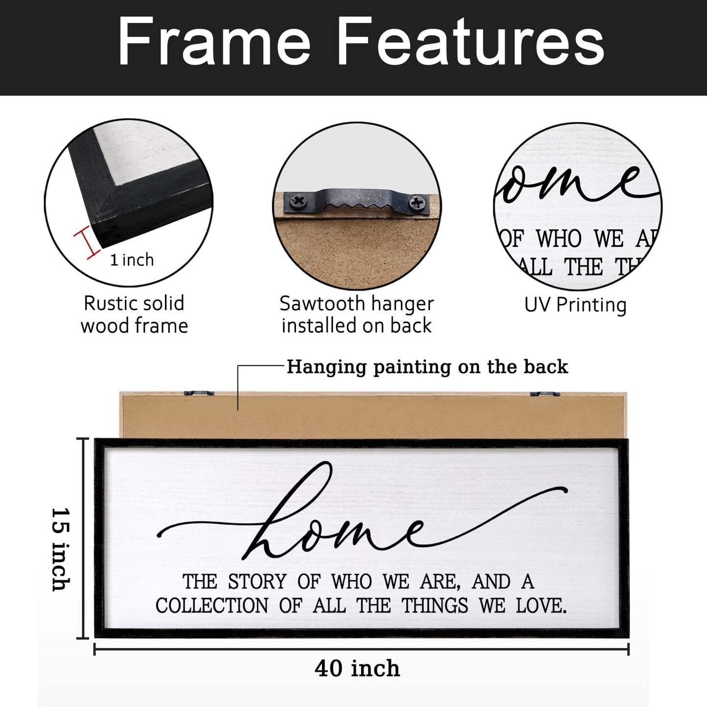 Home is the Story of Who We Are & a Collection of all the Things we Love Sign Framed Wall Art, 40''×15'' Rustic Horizontal Family Quote Wood Sign, Farmhouse Long Home Plaque Wall Decor