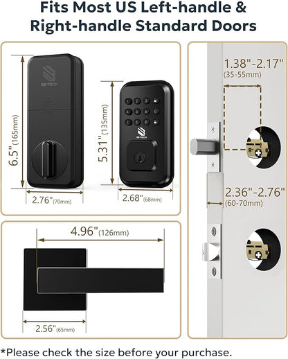 BE-TECH Keyless Entry Smart Door Lock with 2 Lever Handles, Electronic Front Door Locks Set, Digital Keypad Deadbolt, Auto Lock, One Time Codes, Anti Peeping Code, Easy Installation, Black