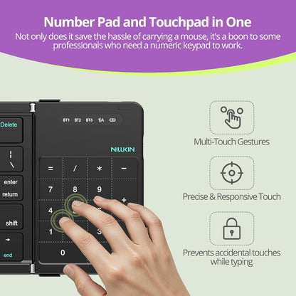 Nillkin Pocket Foldable Keyboard with Touchpad & Wireless Bluetooth, Portable Travel Keyboard for Home or Mobile Office Replaces Keypads and Mouse Combo, Compatible with iPad, Laptop, Tablet - Black