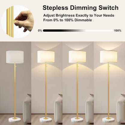 Floor Lamp for Living Room,Dimmable Gold Floor Lamp,Modern Standing Lamp with Marble Base,Tall Standing Lamp for Bedroom, Reading,Office & Kids' Room,LED Bulb Included(Gold)