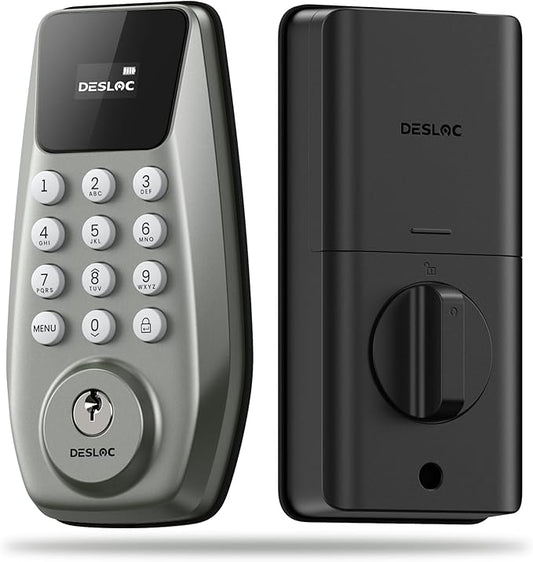 DESLOC C100 Keyless Entry Door Lock with Keypad, Smart Deadbolt Lock for Front Door with 2 Keys, Auto Lock, Easy Installation, 100 PIN Codes, IP54 Waterproof, BHMA Grade 3, Nickel
