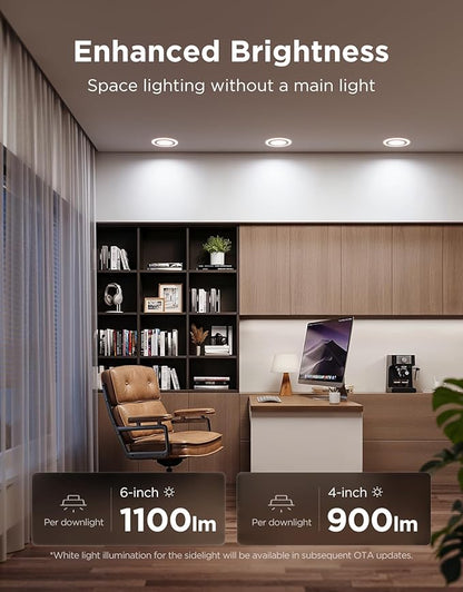 Govee Smart Recessed Lighting 4 inch, RGBIC LED Recessed Light Compitable with Matter and Alexa, 2700K-6500K Dimmable 900LM Canless Downlight with Junction Box for Bedroom, 4 Pack