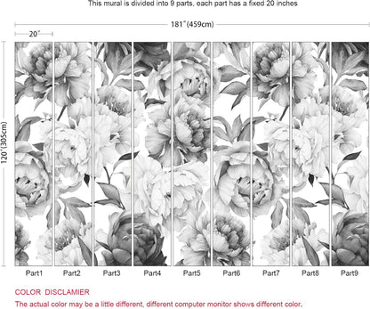 Gray Peonies Wallpaper Watercolor Floral Mural Wallpaper for Nursery(Not Peel n' Stick)