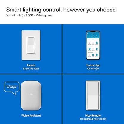 Lutron Claro Smart Switch 3-Way Kit for Caseta Smart Lighting, Includes Wall Plate, Pico Paddle Remote, and Bracket, Neutral Required, DVRF-PKG1S-WH