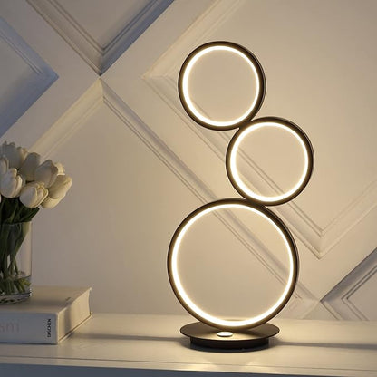 JONATHAN Y 17.25" Black 3-Light Modern Minimalist Integrated LED Table Lamp, Dimmable Touch Sensor Iron Stacked Circle Desk Lamp for Living Room Bedroom Office JYL7102A