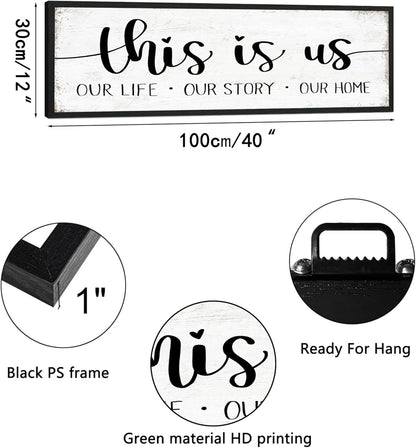 This is Us Sign Wall Decor: Family Wall Signs Rustic Farmhouse Living Room Country House Hanging Framed Wall Plaques,This is Us Our Life Our Story Our Home Quotes Wall Decor 12" x 40"