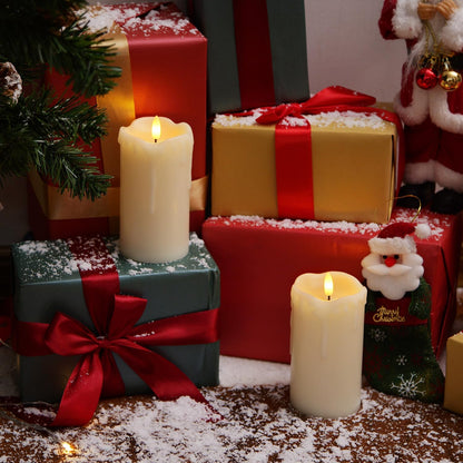 Homemory Dripping Wax Flameless Candles, Battery Operated Candles with Remote Control and Timers, LED Pillar Candles, Electric Fake Candles, 3" x 6", Set of 2