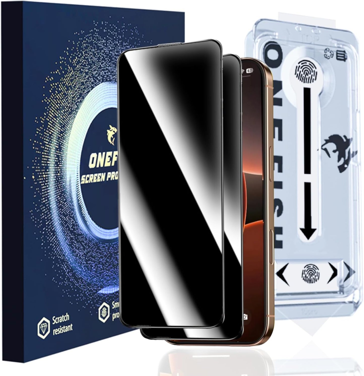 OneFish Full Edge Coverage Tempered Glass Screen Protector for IPhone 15 Plus/IPhone 14 Pro Max 6.7 inch, 2 Pack Edge Reinforcement, Self-Aligning Installation, Case Friendly Privacy Screen Protectors