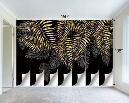 Black and Gold Leaf Mural Bedroom Tropical Botanical Wallpaper Room Plant Decor Living Room tv Background Large Wall Mural - 160"x108" (Not Peel and Stick)