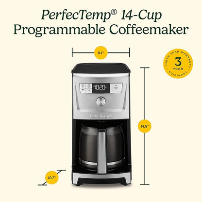 Cuisinart Coffee Maker, 14-Cup PerfecTemp Programmable Coffee Machine Glass Carafe with 1-4 Cup Setting, Brew Strength Control, Brew Pause, and Over Ice Function, Stainless Steel, DCC-3500SS