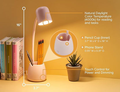 Bostitch Office LED2105-PNK Dimmable Lamp with Storage Cup, Three Brightness Levels, Touch Sensitive Dimmer, Energy-Efficient, Pink
