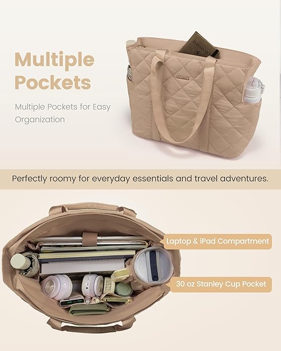 LOVEVOOK Tote Bag for Women,Light Puffer Tote Bag with Multi-pockets,Stylish Carry on Laptop Bags for Daily,Travel,Work,Gym | with Multi-pockets, Stylish, Carry on, for Daily, Travel, Work