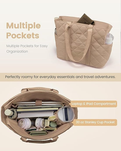 LOVEVOOK Tote Bag for Women,Light Puffer Tote Bag with Multi-pockets,Stylish Carry on Laptop Bags for Daily,Travel,Work,Gym | with Multi-pockets, Stylish, Carry on, for Daily, Travel, Work