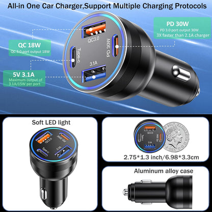 Car Charger USB C Fast Charging, 65W 4-Port Fast Car Phone Charger Accessories Dual USB-C & USB-A Cargador Carro Cigarette Lighter Adapter for iPhone 16 15 14 13 Pro Max,iPad,Samsung,Tablet,Android