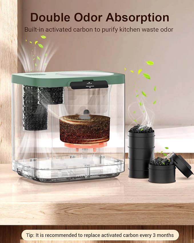 4L Electric Composter for Kitchen, Smart Countertop Compost Bin with Visible Window,Odorless & Low Noise, Auto-Cleaning,Turn Food Waste into Fertilizer, Food Waste Compost Indoor Machine, EC01