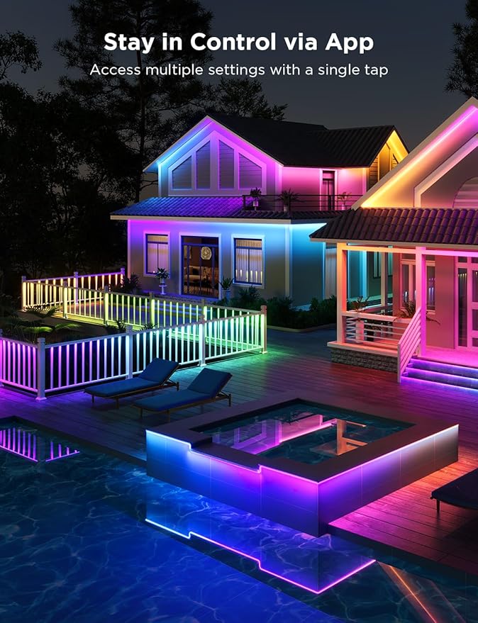 Govee Outdoor LED Strip Lights RGBIC with Warm and Cold White, 32.8ft 2.4G WiFi Smart Outdoor Lights, IP65 Waterproof, Work with Alexa and Google Assistant, App Control, for Porch, Patio, Eave, Party