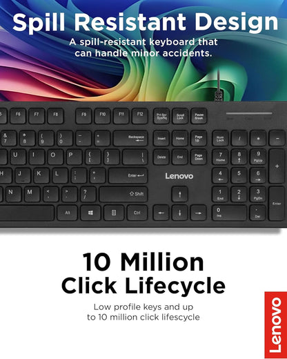 Lenovo 305 USB-C Wired Keyboard & Mouse Combo, Black, Spill-Resistant, Narrow Border, Adjustable Tilt, Full-Size Keyboard & Mouse, Compatible with Laptop, PC, Tablet, USB-C Connectivity Gaming Office