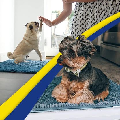 Muddy Mat® 4-Piece Atlantic Blue Medium 30"X19" AS-SEEN-ON-TV Highly Absorbent Microfiber Door Mat, Bath Mat and Pet Rug, Non Slip Thick Washable, Soft Chenille for Kitchen Bedroom Indoor and Outdoor