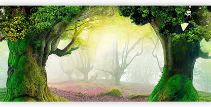 artgeist Wall Mural Nature 216x98 in - XXL Non-Woven Corner Wallpaper Fleece Angle Wall Decor Photo Print Picture Forest Trees Deer n-A-10067-a-a