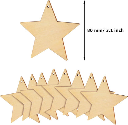 Blulu 100 Pieces Christmas Wooden Ornaments Star Round Wood Slices Wood Snowflake Angel Shape Christmas Tree Hanging Embellishments with 100 Pieces Cords (Style 2)