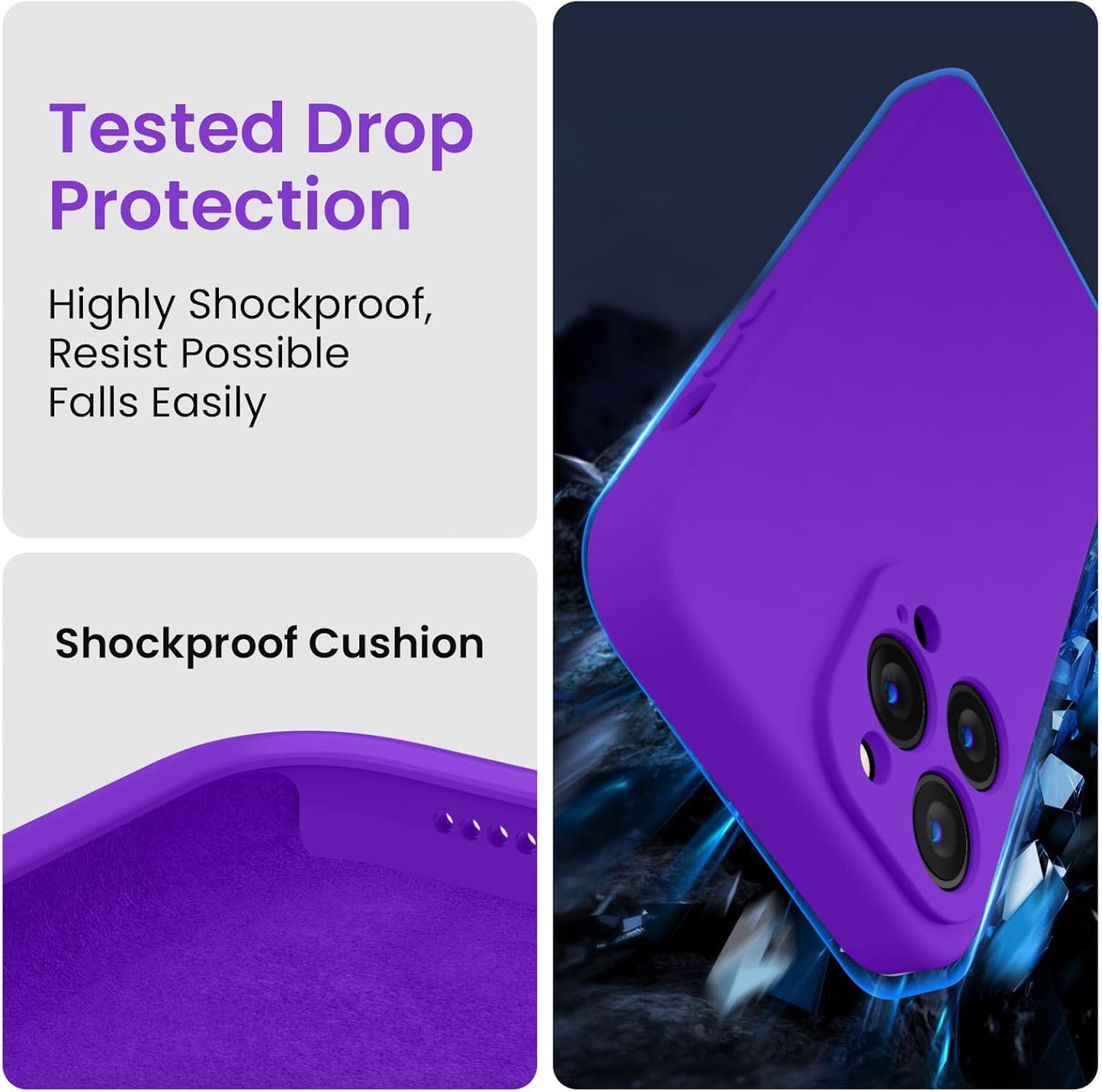 FireNova Designed for iPhone 13 Pro Max Case, Silicone [Camera Protection] Phone Case with [2 Screen Protectors], Soft Anti-Scratch Microfiber Lining Inside, 6.7 inch, Neon Purple