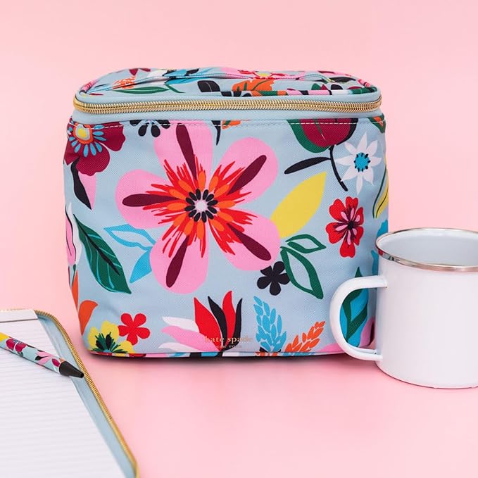 kate spade new york, Insulated Lunch Tote, Small Lunch Cooler, Cute Lunch Bag for Women, Striped Thermal Bag with Double Zipper Close and Carrying Handle (Safari Floral)