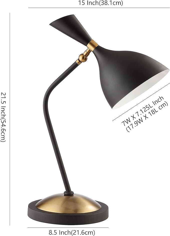 JONATHAN Y 21.5" Black/Gold Retro Mid-Century LED Table Lamp for Home Office, Adjustable Task Light with Black Iron Shade, Bedside Nightstand Lamp, LED Bulb Included JYL9065A