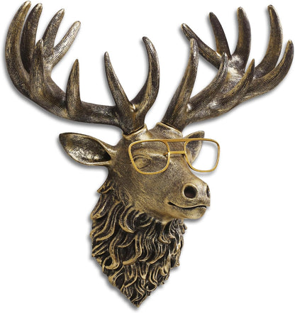 JJALIGHTS Animal Heads Wall Decor Resin Animals Sculptures Head Wall Hanging Decoration Imitation Copper vintage Wall Sculpture for Living Room Bedroom Office(Deer,not include metal frames)