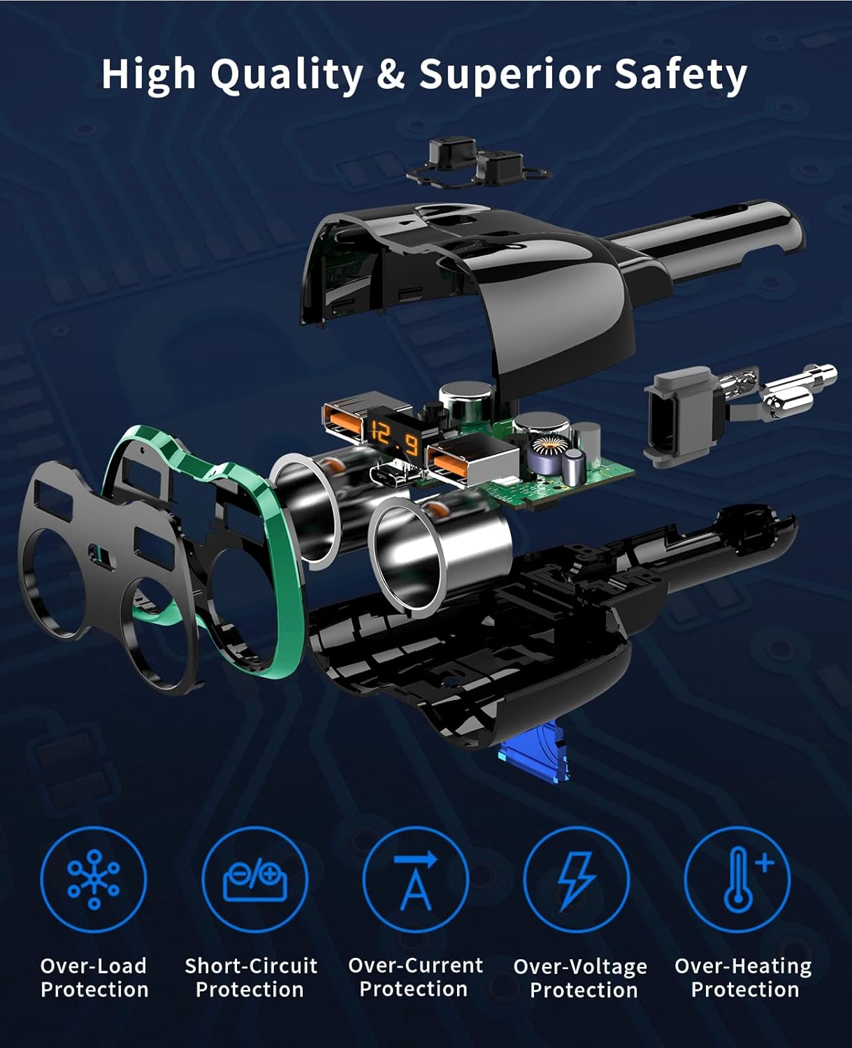 [2025 Upgraded] Cigarette Lighter Splitter, SUPERONE 180W 2-Socket Cigarette Lighter Adapter with Dual QC3.0 and 20W PD USB C Car Charger Splitter for GPS/Dash Cam/Laptop/iPad/iPhone 16/15/14/13/12/11