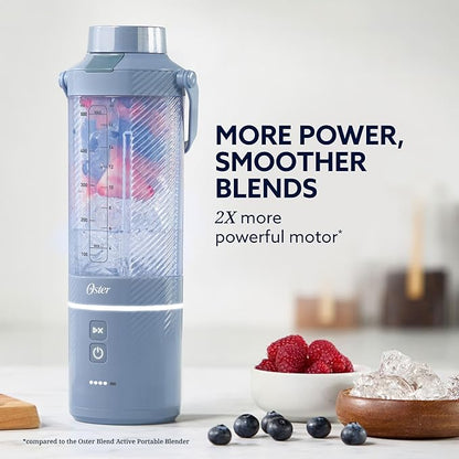 Oster – GoMax 20oz Portable Blender, Anti-Jam Reversible Blade, Detachable Travel Cup - Blue