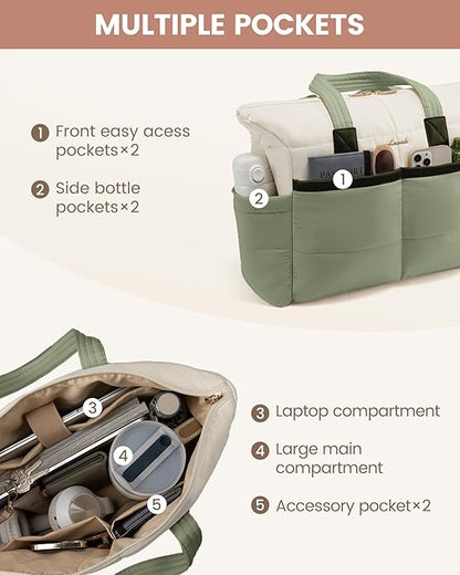 LOVEVOOK Tote Bag for Women,Light Puffer Tote Bag with Multi-pockets,Stylish Carry on Laptop Bags for Daily,Travel,Work,Gym | with Multi-pockets, Stylish, Carry on, for Daily, Travel, Work